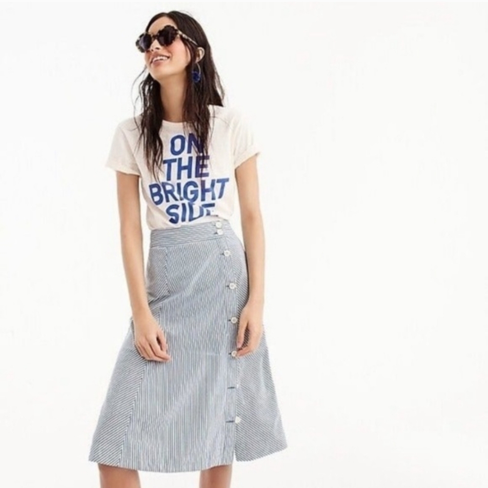 J.Crew Striped Button Front Skirt Size 2P 100% Cotton